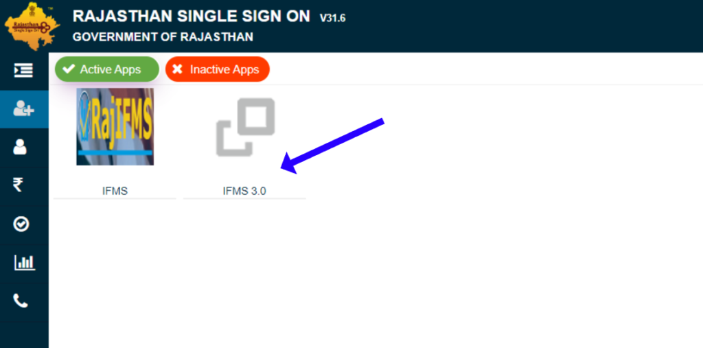 SSO ID पर Login होने के बाद IFMS 3.0 आइकॉन दिखाई देगा।