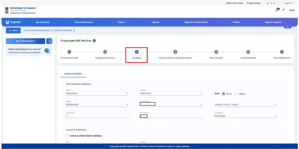 Pension ESS – Address Details