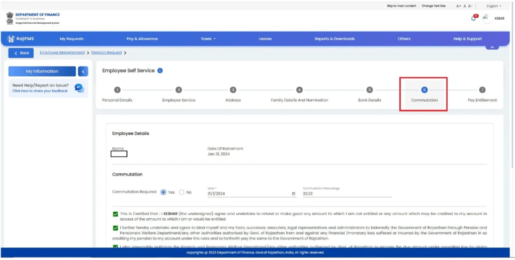 Commutation Details प्रदान करें