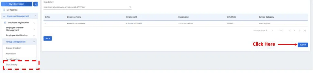 Click “Submit” button, to start salary