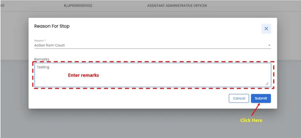 Enter Remarks and click Submit button